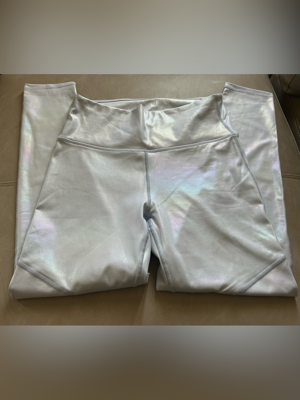 Fabletics Pearl Irridescent Gray-Blue High- Waisted Shine Leggings